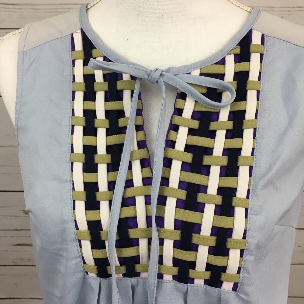 Esley Woven Ribbon Sleeveless Blouse Blue Size S